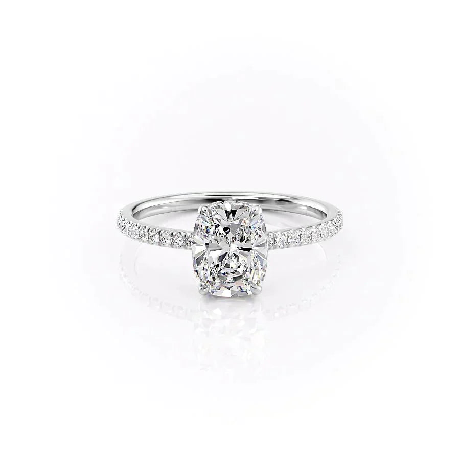 The Pave Aline Set With A 2 Carat Elongated Cushion Moissanite