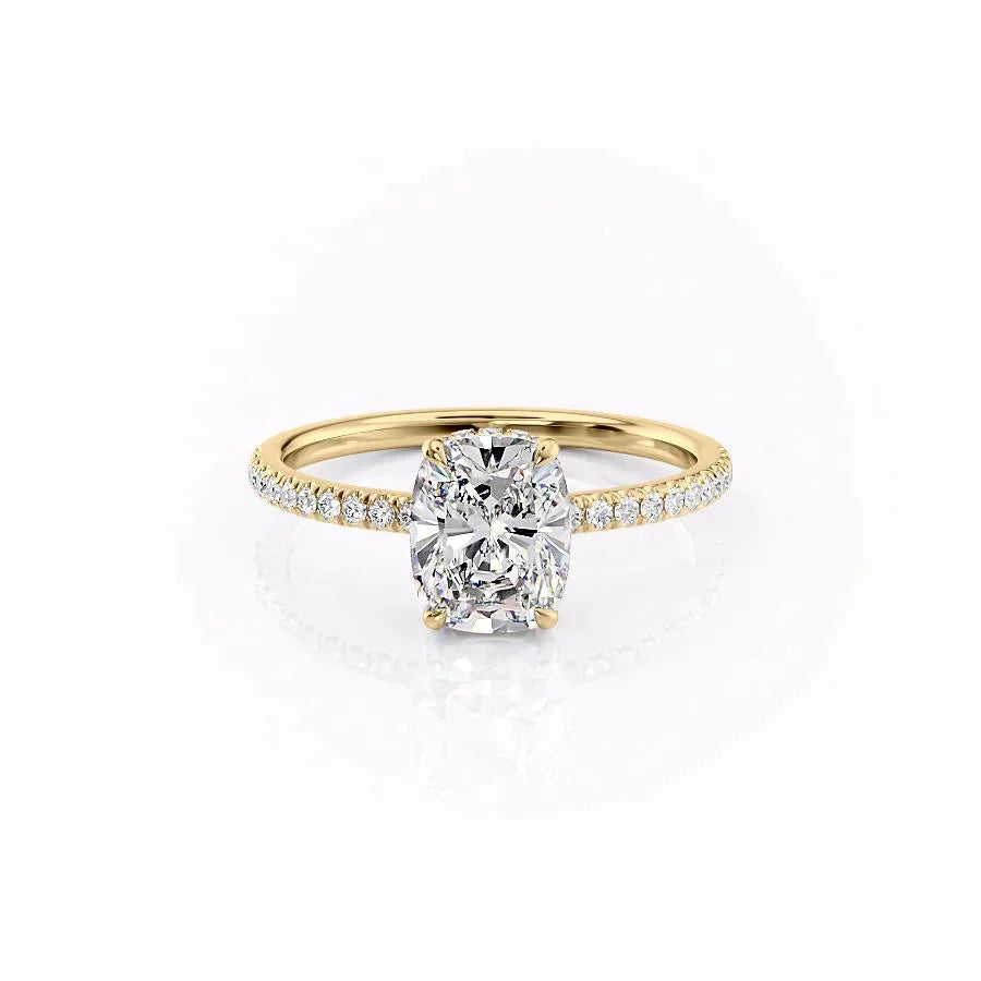 The Pave Aline Set With A 3.5 Carat Elongated Cushion Moissanite