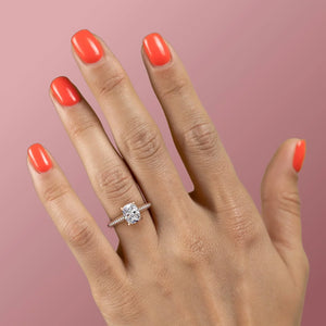 The Rachel Set With A 1 Carat Elongated Cushion Lab Diamond