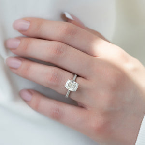 The Rachel Set With A 2 Carat Elongated Cushion Moissanite