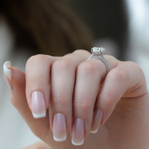 The Rachel Set With A 2 Carat Elongated Cushion Moissanite