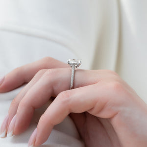 The Rachel Set With A 2 Carat Elongated Cushion Moissanite