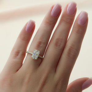 The Rachel Set With A 2 Carat Elongated Cushion Moissanite