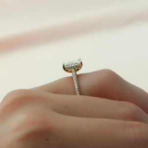 The Rachel Set With A 2 Carat Elongated Cushion Moissanite