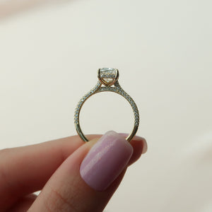 The Rachel Set With A 2 Carat Elongated Cushion Moissanite