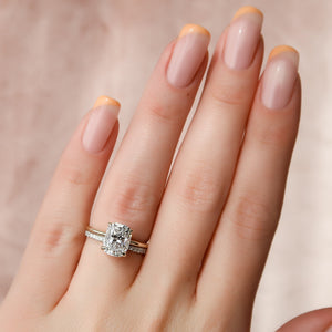 The Kamellie Set With A 4.5 Carat Elongated Cushion Moissanite