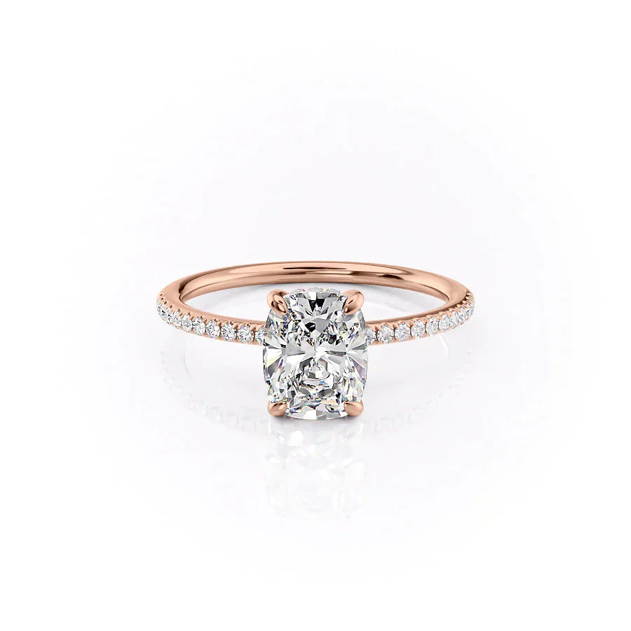 The Pave Kamellie Set With A 2.5 Carat Elongated Cushion Moissanite