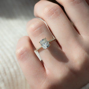 The Pave Kamellie Set With A 2 Carat Elongated Cushion Lab Diamond
