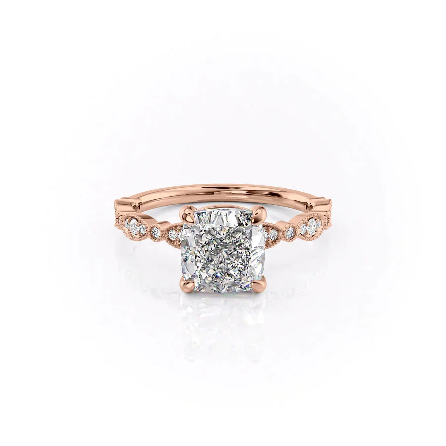 The Jasmine Set With A 2 Carat Cushion Lab Diamond