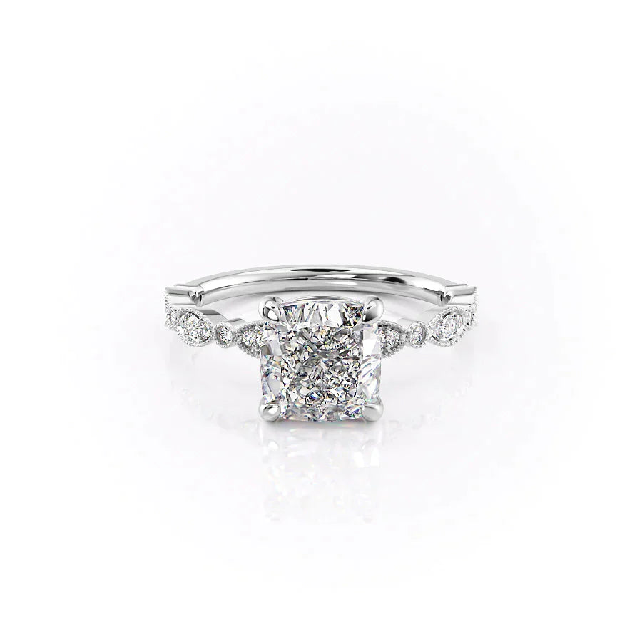The Jasmine Set With A 2 Carat Cushion Lab Diamond