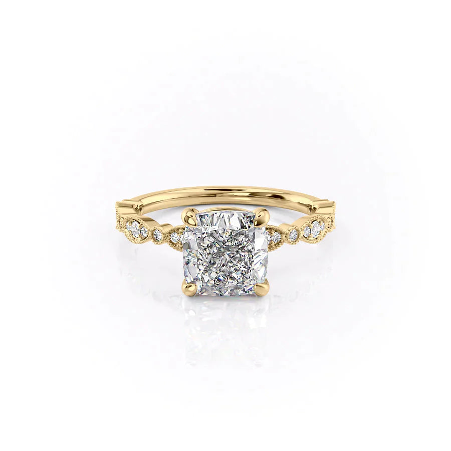 The Jasmine Set With A 2.5 Carat Cushion Lab Diamond