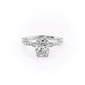 The Jasmine Set With A 2.5 Carat Elongated Cushion Lab Diamond
