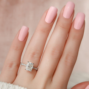 The Jasmine Set With A 3 Carat Elongated Cushion Lab Diamond