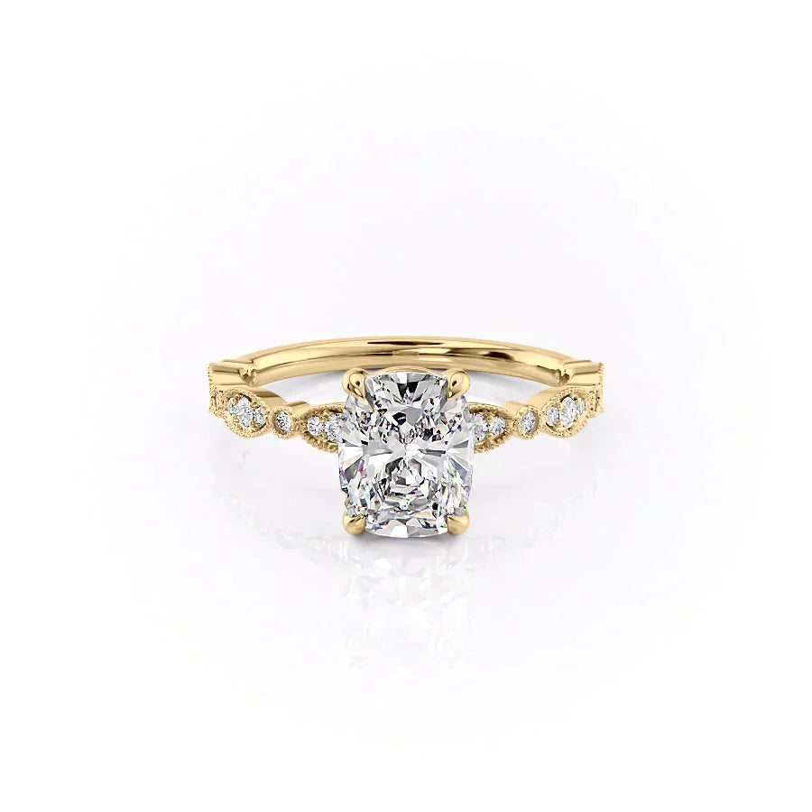 The Jasmine Set With A 3 Carat Elongated Cushion Lab Diamond