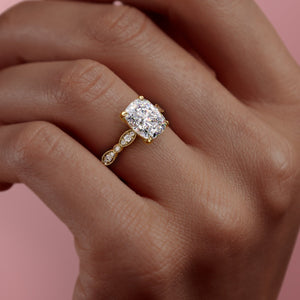 The Jasmine Set With A 1.5 Carat Elongated Cushion Lab Diamond