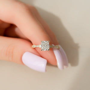 The Jasmine Set With A 3 Carat Elongated Cushion Lab Diamond