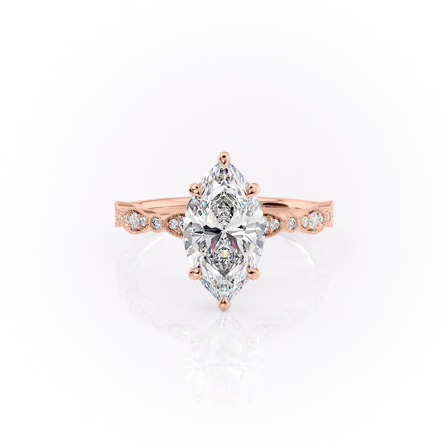 The Jasmine Set With A 2.5 Carat Marquise Lab Diamond