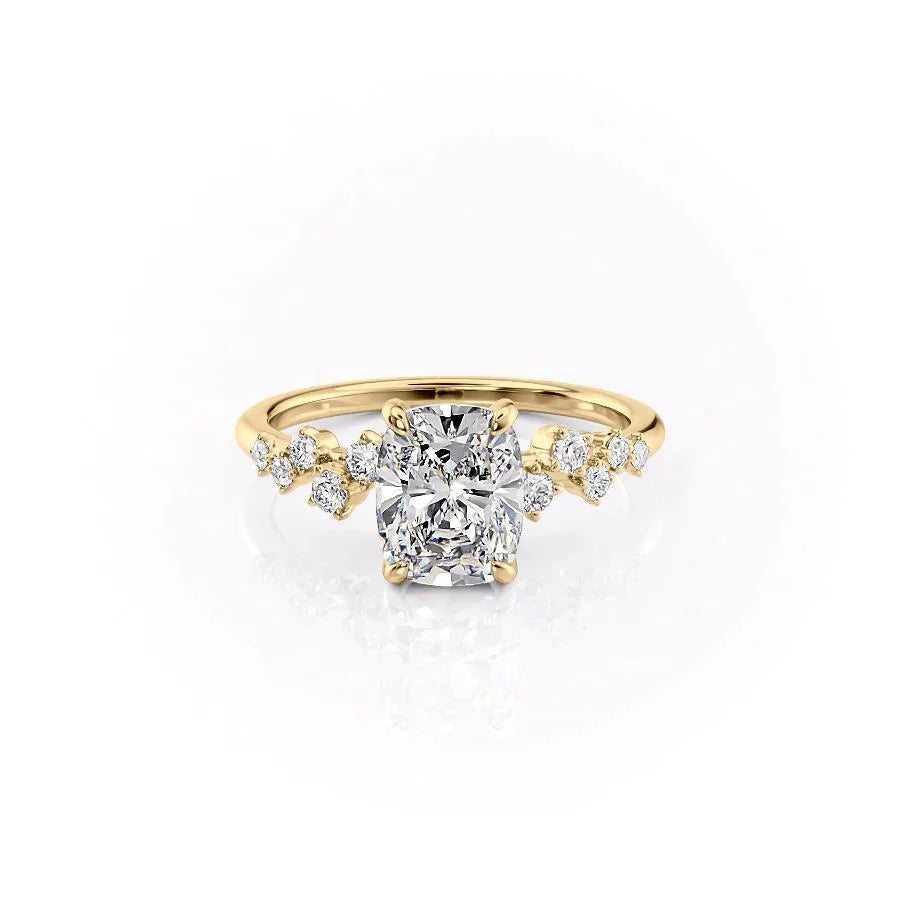 The Mia Set With A 2.5 Carat Elongated Cushion Lab Diamond
