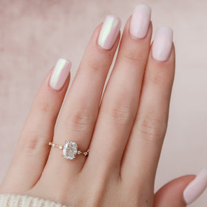 The Penelope Set With A 1.5 Carat Elongated Cushion Moissanite