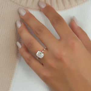 The Penelope Set With A 1.5 Carat Elongated Cushion Moissanite