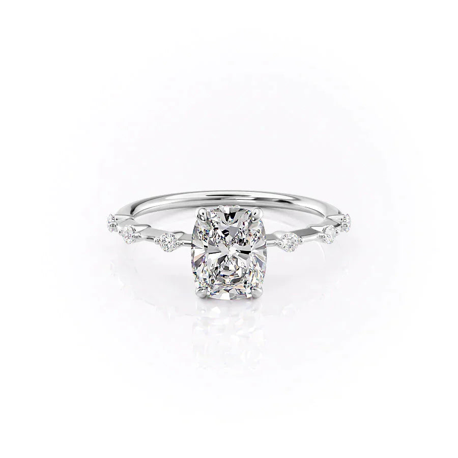 The Penelope Set With A 1.5 Carat Elongated Cushion Lab Diamond