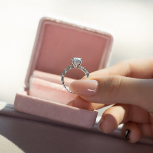 The Penelope Set With A 4.5 Carat Elongated Cushion Moissanite