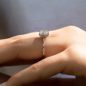 The Penelope Set With A 4.5 Carat Elongated Cushion Moissanite