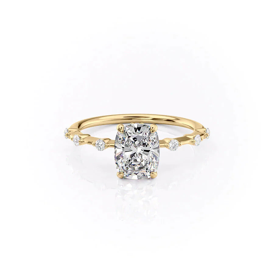 The Penelope Set With A 1.5 Carat Elongated Cushion Lab Diamond