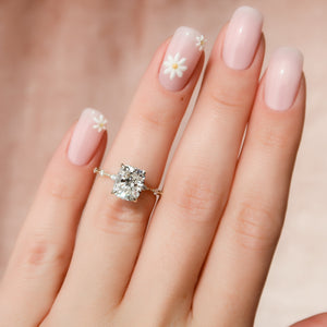 The Penelope Set With A 2.5 Carat Elongated Cushion Moissanite