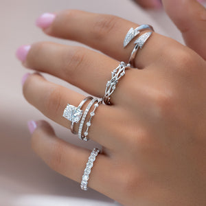 The Nelly Set With A 2.5 Carat Elongated Cushion Moissanite
