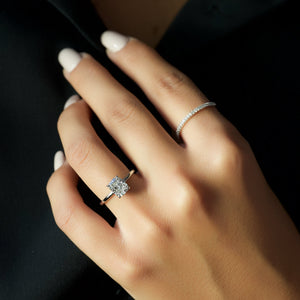 The Nelly Set With A 2.5 Carat Elongated Cushion Moissanite