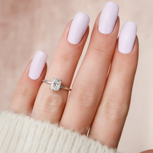 The Nelly Set With A 2.5 Carat Elongated Cushion Moissanite