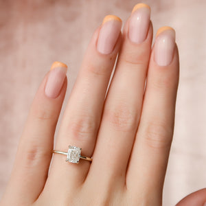 The Nelly Set With A 2.5 Carat Elongated Cushion Moissanite