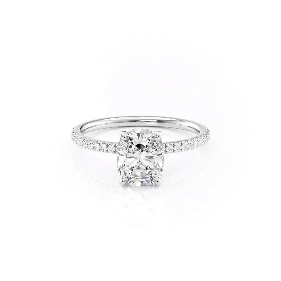 The Pave Nelly Set With A 1.5 Carat Elongated Cushion Lab Diamond