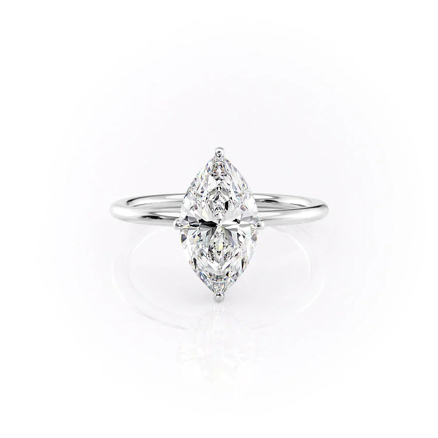 The Crown Kamellie Set With A 2.5 Carat Marquise Moissanite