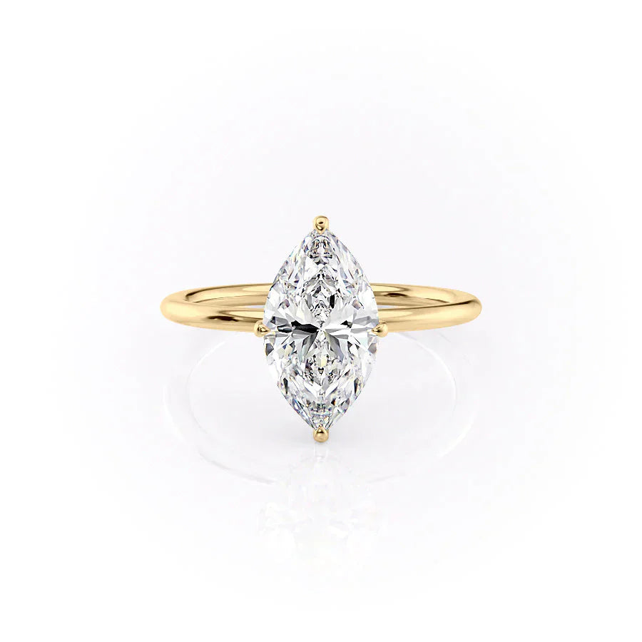 The Crown Kamellie Set With A 3.5 Carat Marquise Moissanite