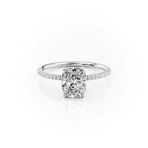 The Pave Crown Kamellie Set With A 1.5 Carat Elongated Cushion Moissanite