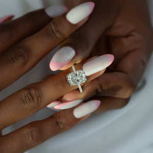 The Pave Crown Kamellie Set With A 2 Carat Elongated Cushion Lab Diamond