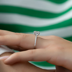 The Pave Crown Kamellie Set With A 2 Carat Elongated Cushion Lab Diamond
