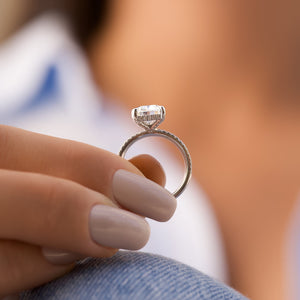 The Pave Crown Kamellie Set With A 2 Carat Elongated Cushion Lab Diamond