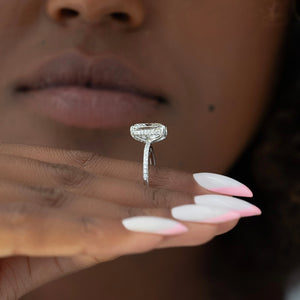 The Pave Crown Kamellie Set With A 2 Carat Elongated Cushion Lab Diamond