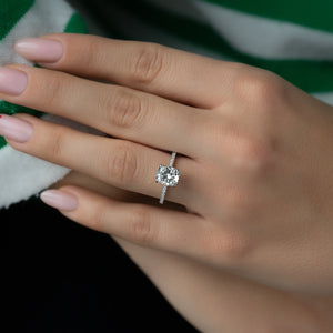 The Pave Crown Kamellie Set With A 2 Carat Elongated Cushion Lab Diamond