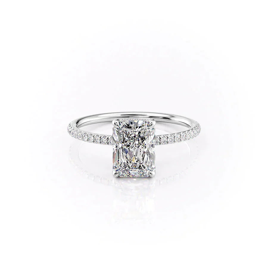 The Pave Crown Kamellie Set With A 1.5 Carat Radiant Moissanite