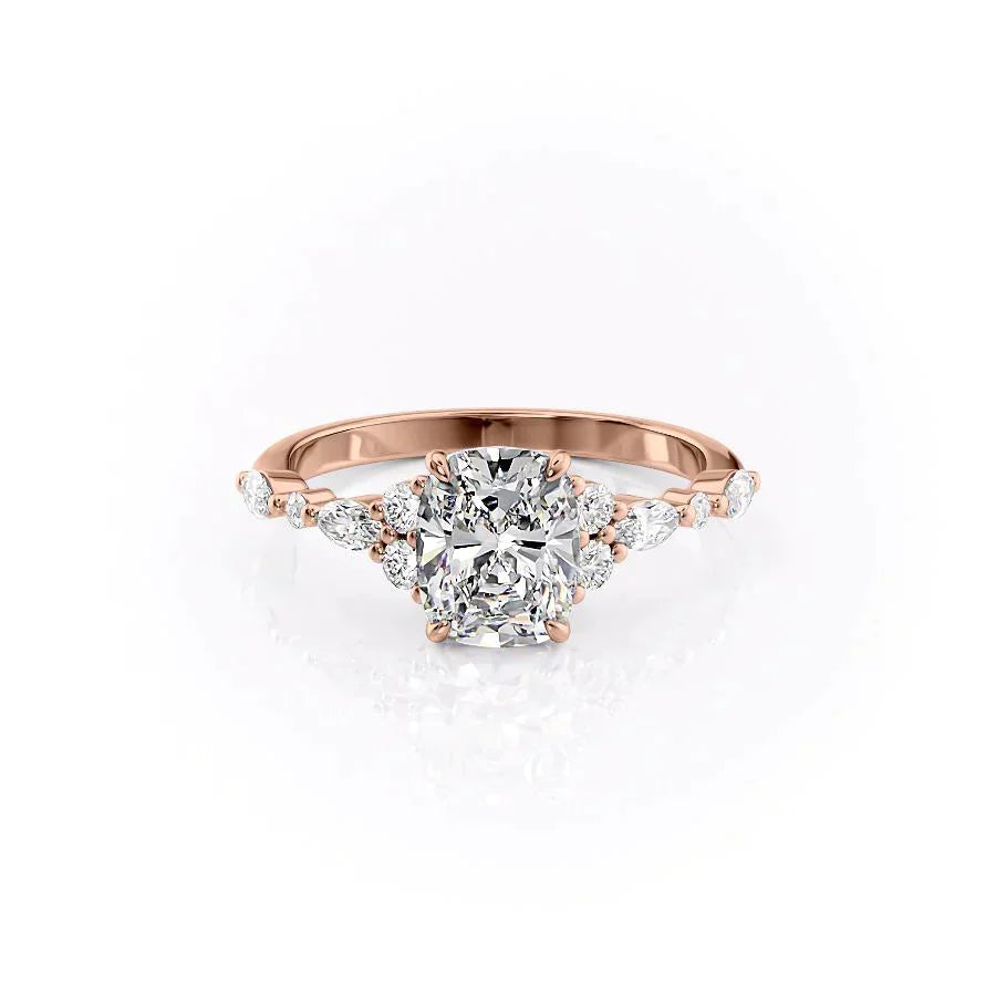 The Kristen Set With A 1.5 Carat Elongated Cushion Moissanite
