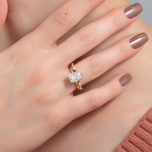 The Alex Set With A 2.5 Carat Elongated Cushion Moissanite