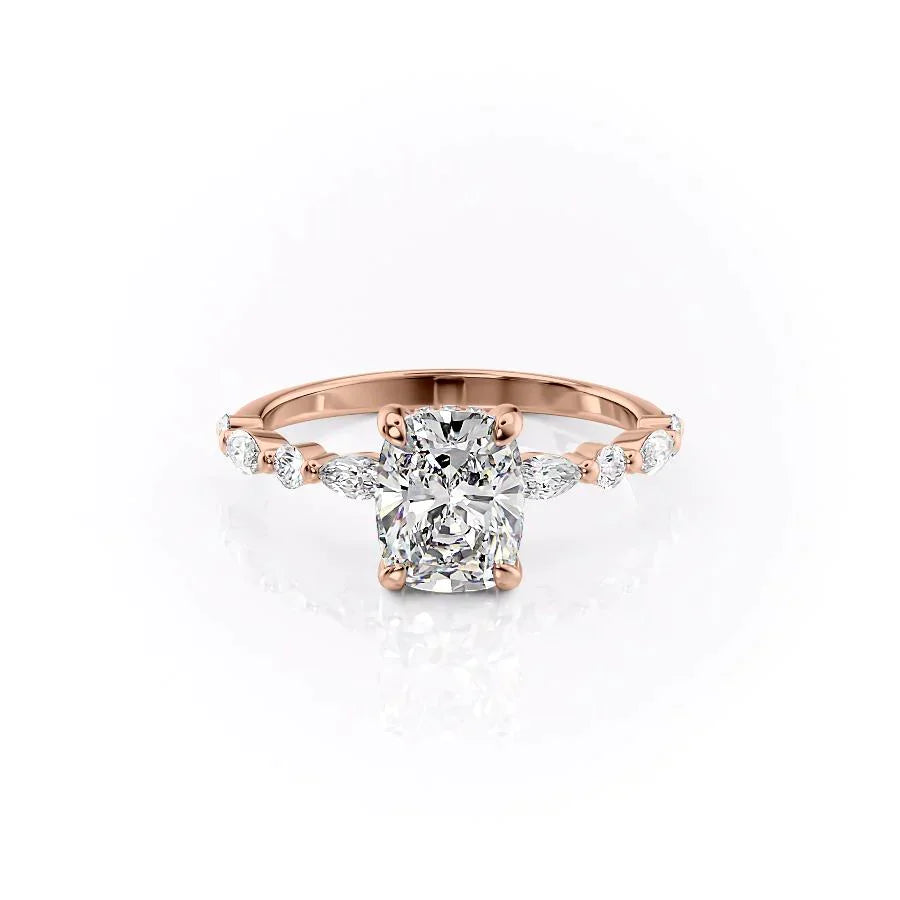 The Lindsey Set With A 3.5 Carat Elongated Cushion Moissanite