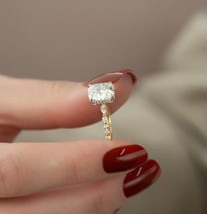 The Lindsey Set With A 2 Carat Elongated Cushion Moissanite