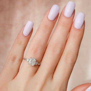 The Lia Set With A 2.5 Carat Elongated Cushion Moissanite