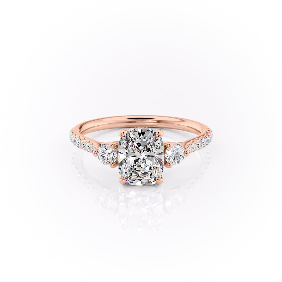The Pave Lia Set With A 1.5 Carat Elongated Cushion Lab Diamond
