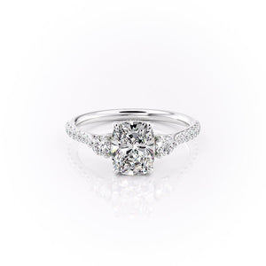 The Pave Lia Set With A 2.5 Carat Elongated Cushion Moissanite